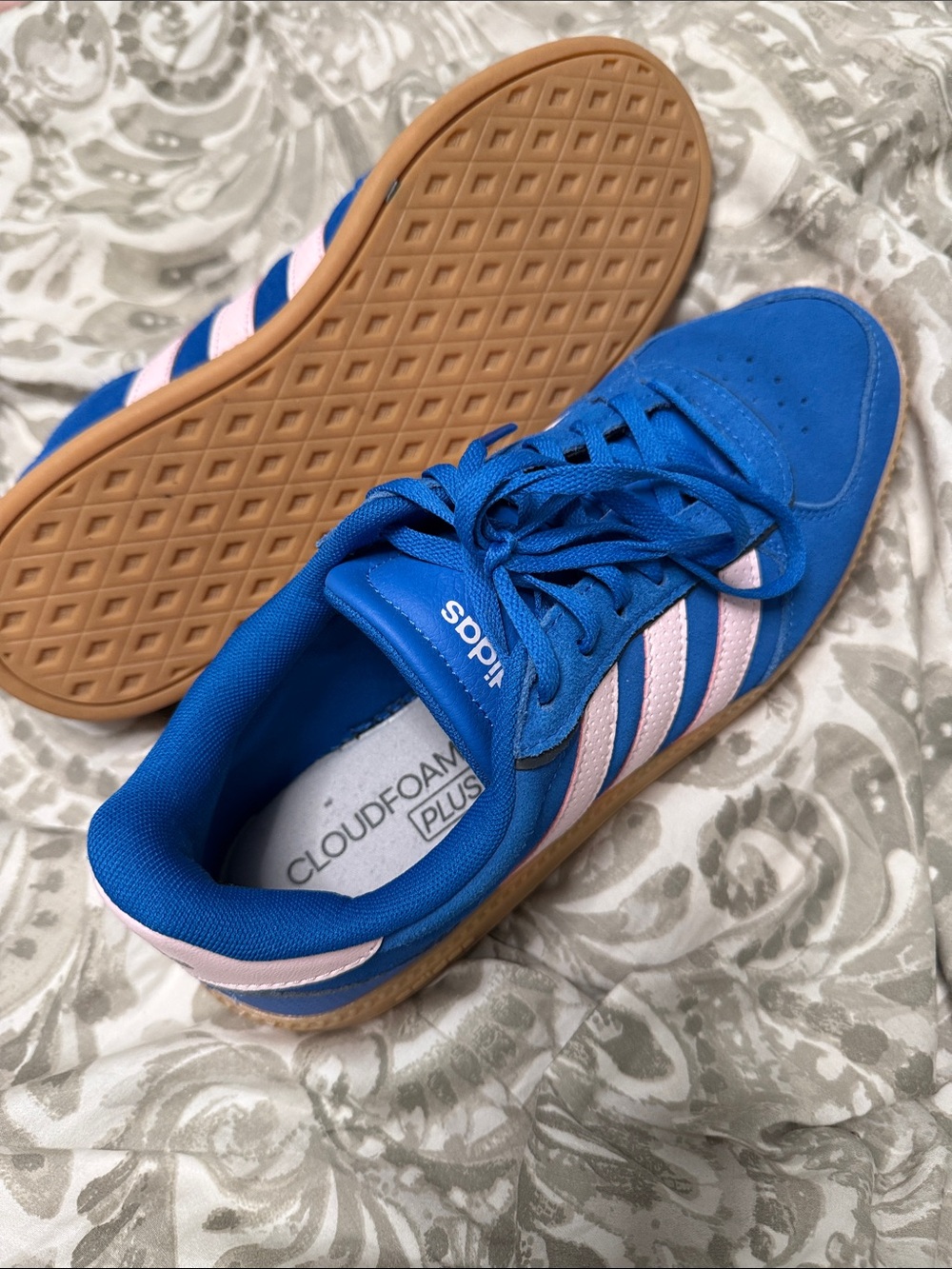 adidas Kids Blue and Pink Cloudfoam Plus Sneakers with Gum Outsole